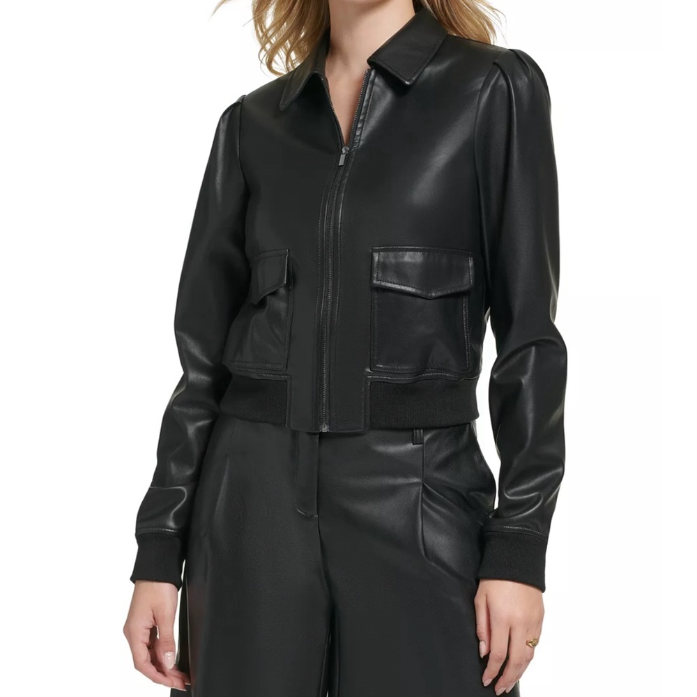 CALVIN KLEIN X-Fit Faux Leather Puff Shoulder Jacket NWOT